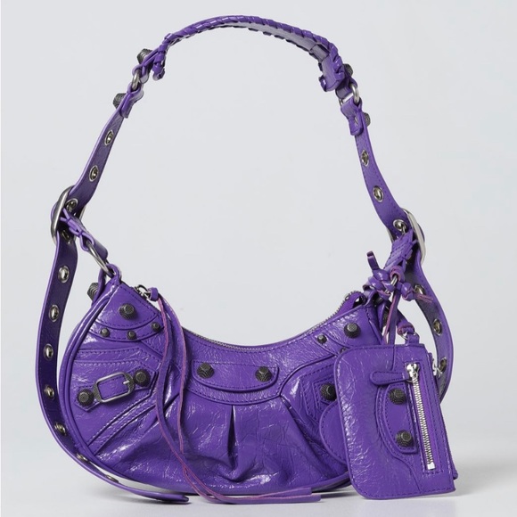 Authentic Balenciaga Women's Le Cagole XS Leather Shoulder Bag in Purple - Picture 1 of 16